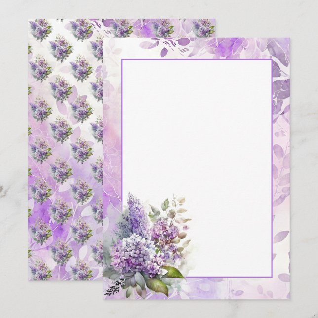 Invitation Lilacs d'aquarelle et blanc floral d'Hydrangea (Devant / Derrière)