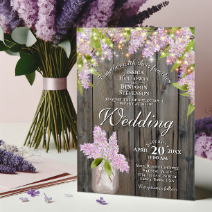 Invitation Lilacs rustiques avec lumières sur Mariage en bois