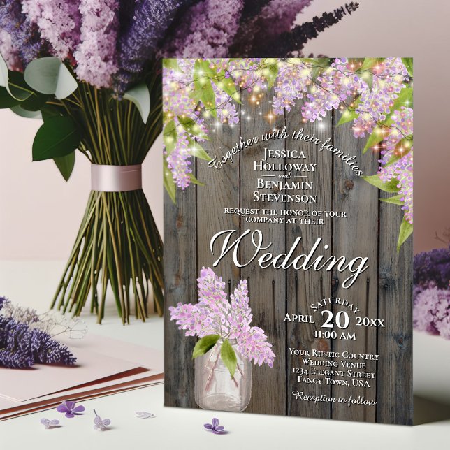 Invitation Lilacs rustiques avec lumières sur Mariage en bois (Créateur téléchargé)