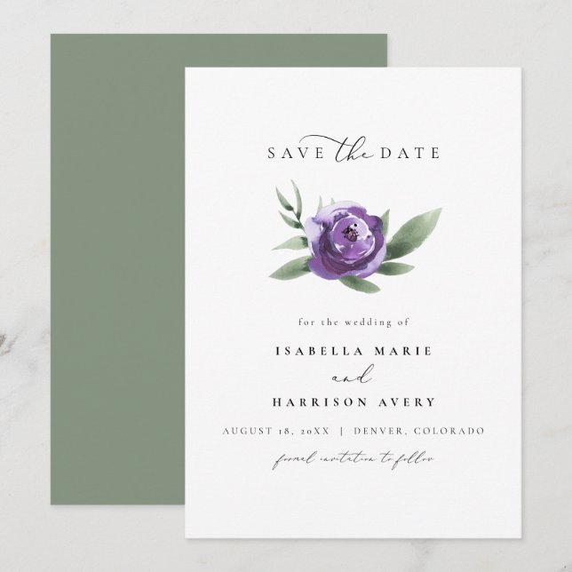 Invitation LILAH Elegant Purple Garden Floral Enregistrer la  (Devant / Derrière)