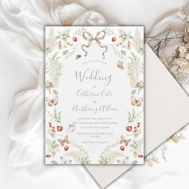 Invitation Lilas blancs ruban de verdure mariage fantaisiste  (Créateur téléchargé)