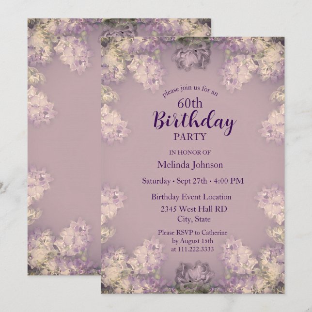 Invitation Lilas Élégant 60e Anniversaire (Devant / Derrière)