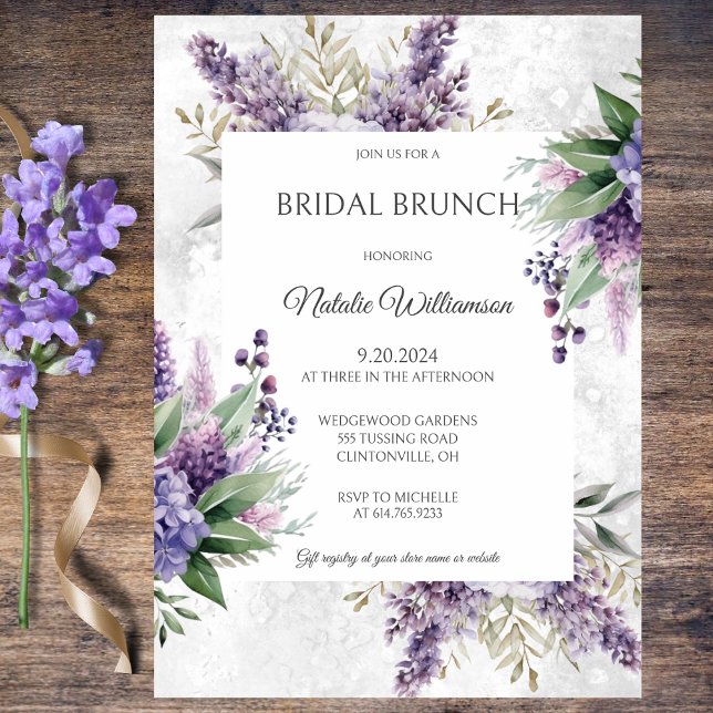 Invitation Lilas et bruyère sur brunch de mariage blanc marbr (Créateur téléchargé)