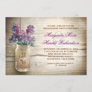 Invitation lilas in mason jar fête de fiançailles rustiques i