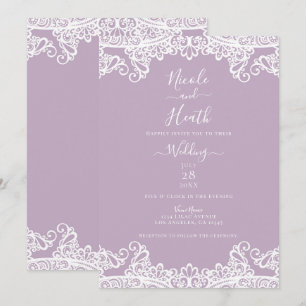 Invitation Lilas, Mauve et Dentelle Blanche Mariage Élégant