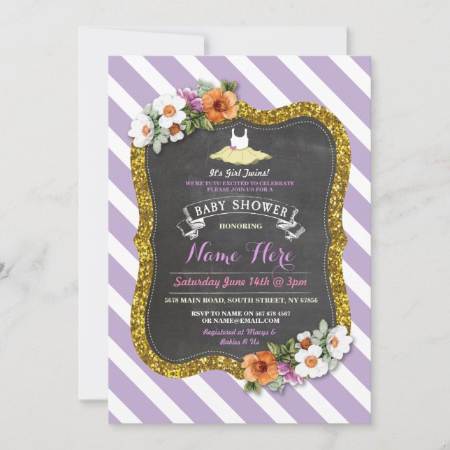 Invitation lilas pourpre mignon de baby shower de (Devant)
