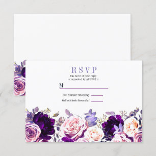 Invitation Lilas Pourpre & Rose Rose Floral Blanc Mariage RSV