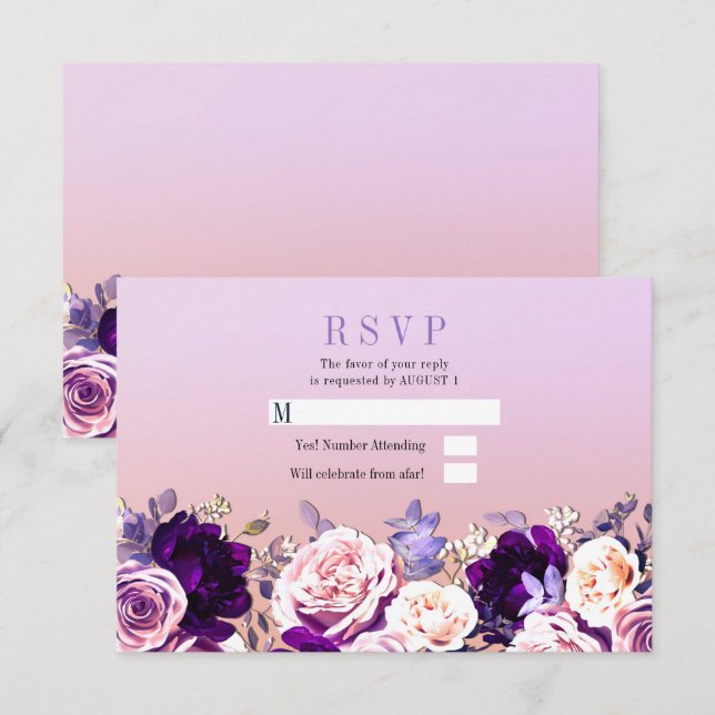 Invitation Lilas Rose Pourpre & Lèvres Roses Fleurs Mariage R (Devant / Derrière)