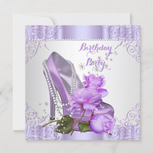 Invitation Lilas Rose Talon Haut Lacet Perles Fête d'annivers