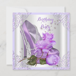 Invitation Lilas Rose Talons Hauts Lacets Perles Fête d'anniv