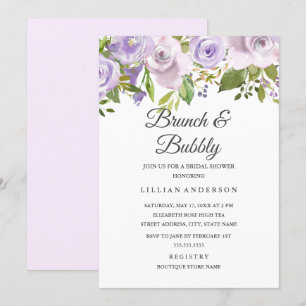 Invitation Lilas Violet Aquarelle Floral Brunch Et Bulles