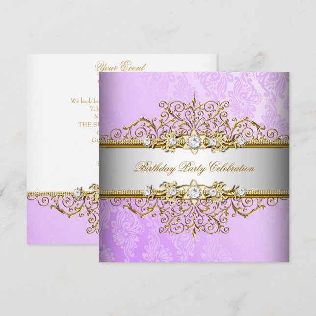 Invitation Lilas Violet Blanc Or Élégant Soirée (Devant / Derrière)