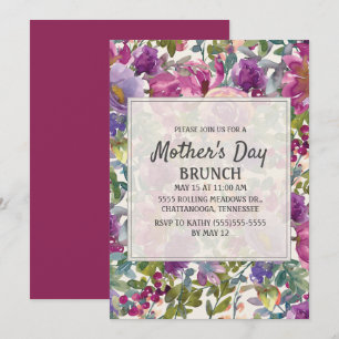 Invitation Lilas violet rose floral aquarelle fête des mères