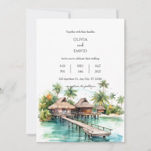 Invitation L'île côtière Bungalows sur l'eau Plage Mariage