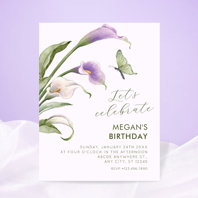 Invitation Liliacée violette florale anniversaire (Créateur téléchargé)