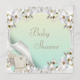 Invitation Lilières blanches et Baby shower neutre de lit