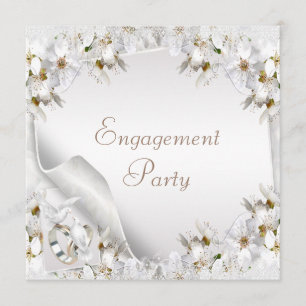 Invitation Liliers blancs, colombes et bandes Mariages Fiança