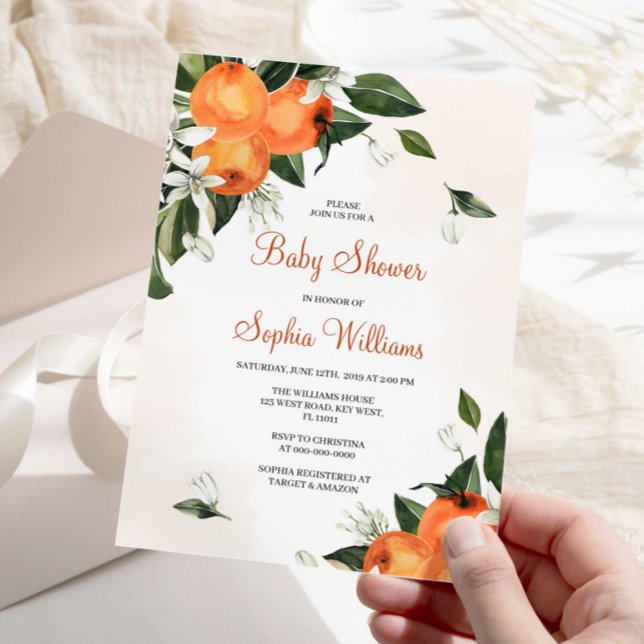 Invitation Lilies & Baby shower Floral Orange (Créateur téléchargé)