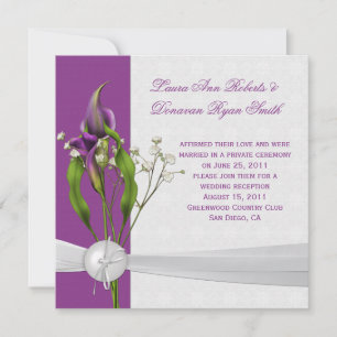 Invitation Lilies calla violettes Damassé blanc après mariage