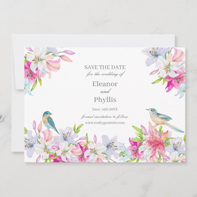 Invitation Lilies mariage aquarelle Enregistrer la date Invit (Devant)
