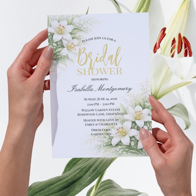 Invitation Lilium Blanc Élégant Fleurs de Mariage (White Lilium Elegant Bridal Shower Floral Invitations
)