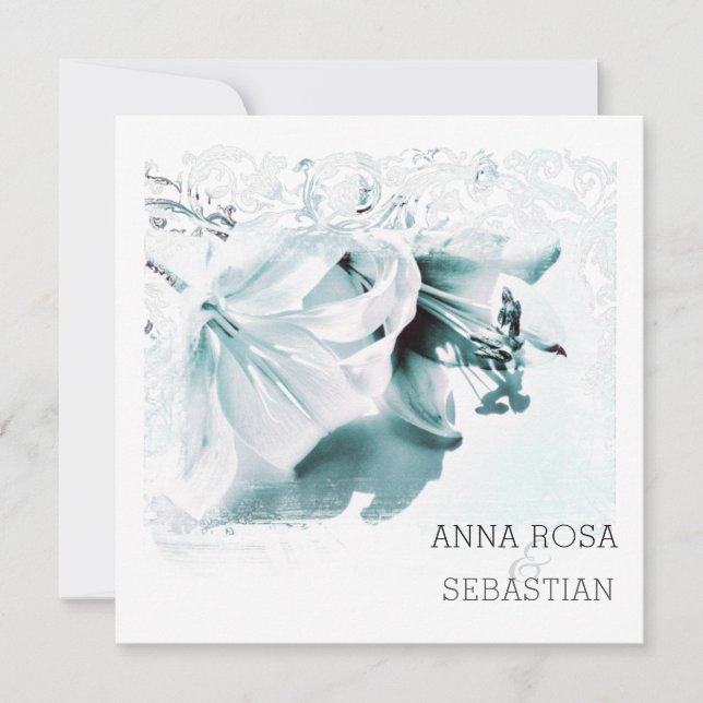 Invitation ~* Lily AR12 QR PHOTO RSVP Mariage Floral Ornate (Devant)