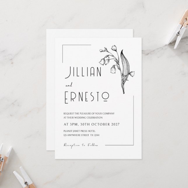 Invitation Lily de Valley || Aucun cadre enfichable couleur p (Devant/Arrière en situation)