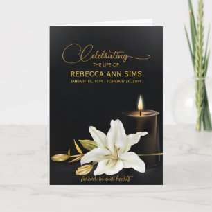 Invitation Lily Floral Black and Gold Funeral Program