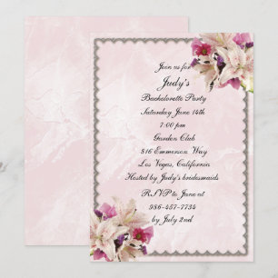 Invitation Lily Floral Marbre rose Mariage Bachelorette Party