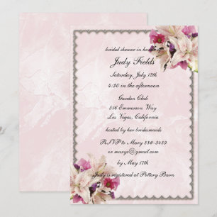 Invitation Lily Floral Marbre rose Mariage Fête des mariées
