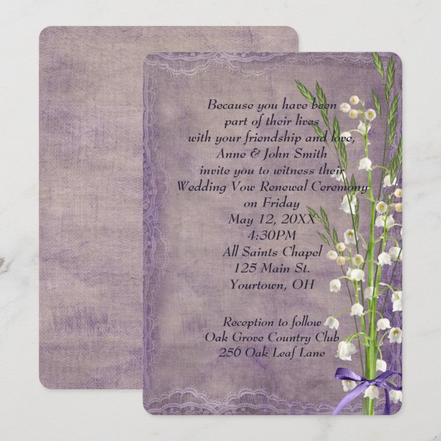 Invitation Lily of the Valley On Purple (Devant / Derrière)