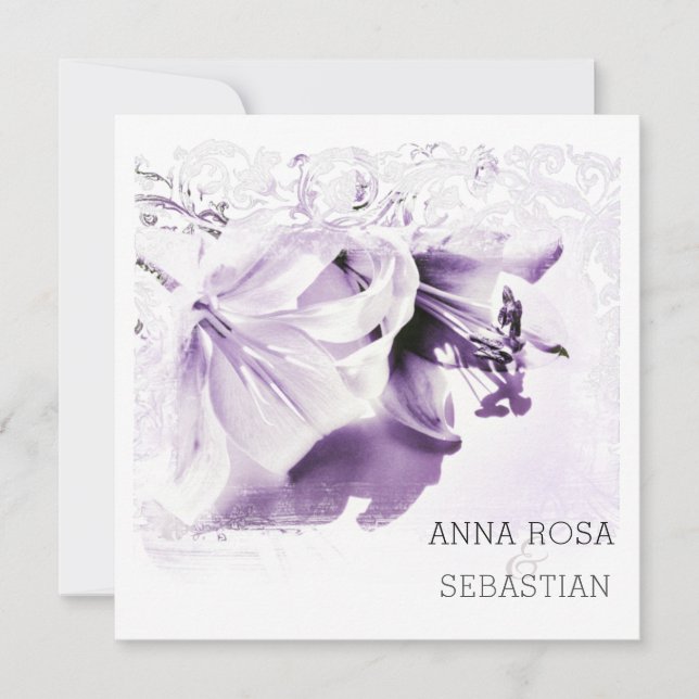 Invitation *~* Lily ornée AR12 QR PHOTO RSVP Mariage floral (Devant)