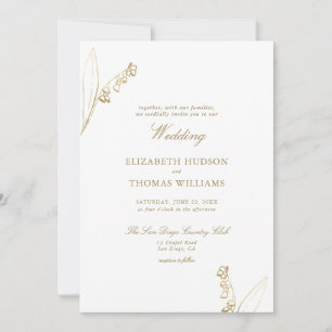 Invitation Lily Valley Floral Croquis Faux Gold Simple Mariag