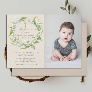 Invitation Lily Valley Gold Cross Formal Chic Photo Baptême