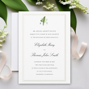 Invitation Lily Valley Monograms Faux Embossés Mariage offici