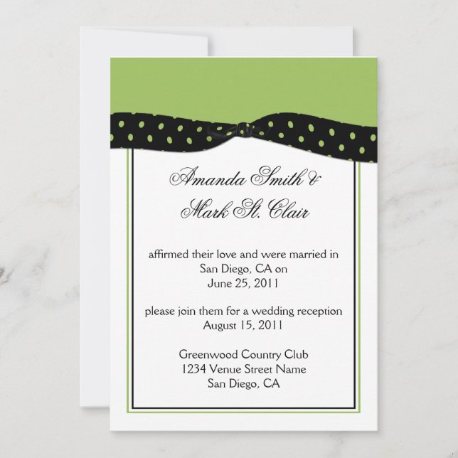Invitation Lime Black Pois Post Mariage Réception Invit (Devant)