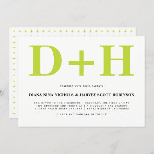 Invitation Lime et initiales blanches mariage de typographie