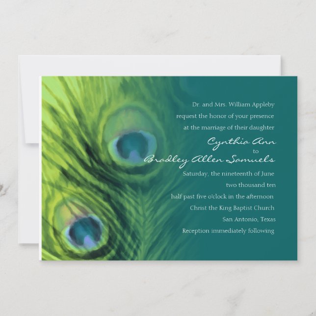 Invitation Lime et Mariage Peacock Turquoise (Devant)