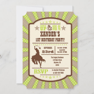 Invitation Lime Green Cowboy Rodeo Anniversaire Fête Invitati