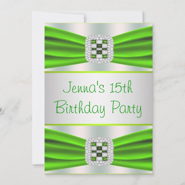 Invitation Lime Green Diamond Girls 15e anniversaire fête (Devant)