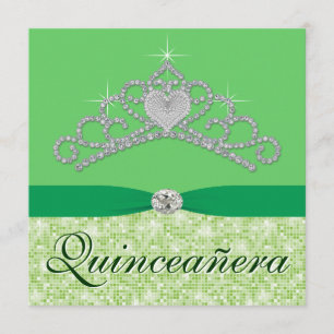 Invitation Lime Green Diamond Tiara Green Quincenera