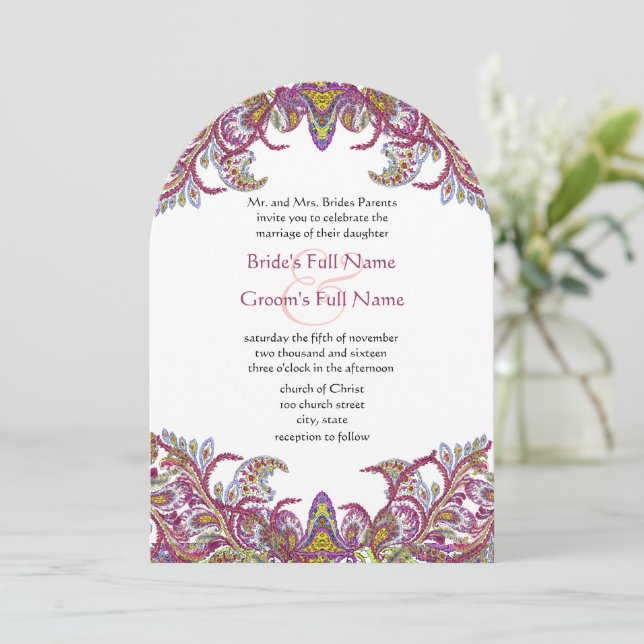 Invitation Lime Green et Raspberry Mariage damassé (Debout devant)