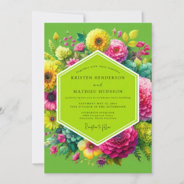 Invitation Lime Green Floral Enchantment Wedding (Devant)