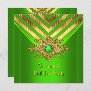 Invitation Lime Green Gem Gold Déco Strio Anniversaire