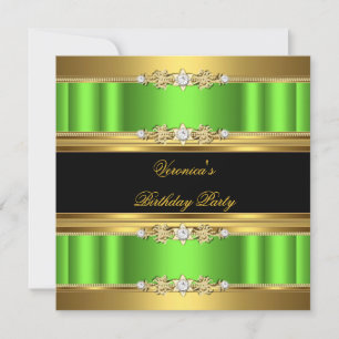 Invitation Lime Green Gold Black Elégante fête d'anniversaire