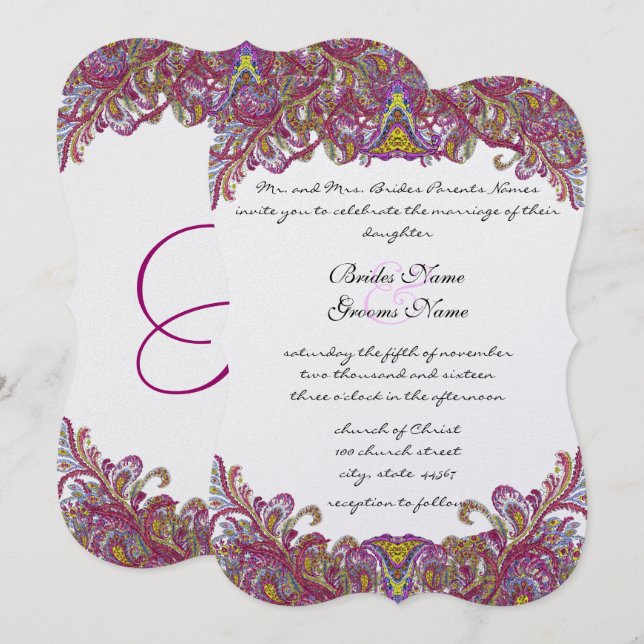 Invitation Lime Green Gold Mariage damassé (Devant / Derrière)