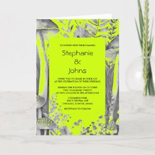 Invitation Lime Green Grey Champignons noirs Bois Mariage