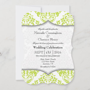 Invitation Lime Green Grey Damask Mariage de crochet