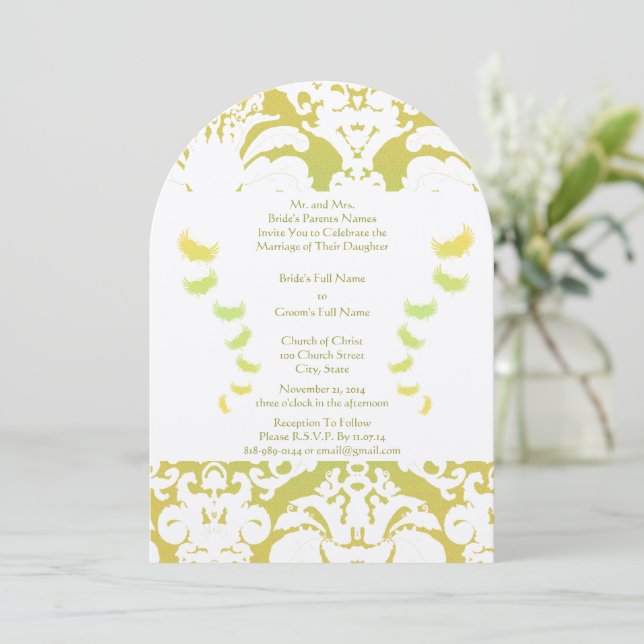 Invitation Lime Green Mariage damassé (Debout devant)