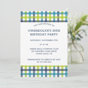 Invitation Lime Green, Navy et Turquoise Blue Plaid Invitati